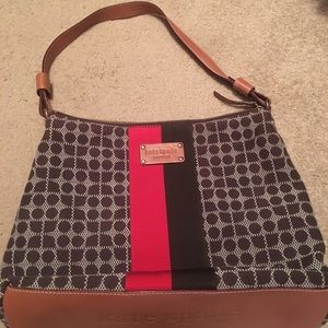 canvas Kate Spade bag w/ leather bottom and strap
